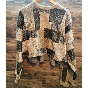Vintage Equation Women's Crewneck Knit Sweater Cropped Geometric Pullover